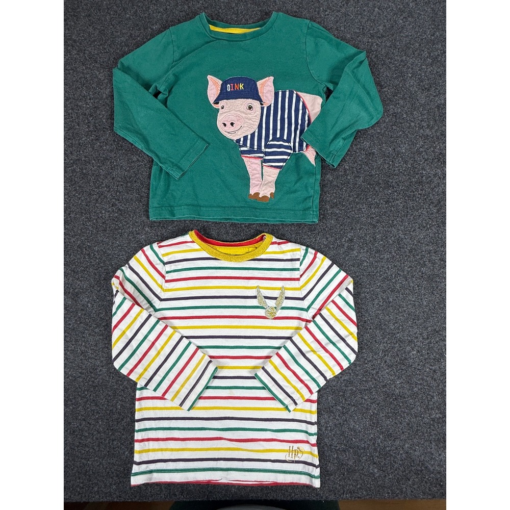 Mini Boden Shirts Kids 3-4Y Green Multicolor Harry Potter Pig Applique Set of 2